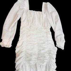 White Ruched Blouse | Long Sleeve Smocked Top | Romantic Cottagecore Shirt